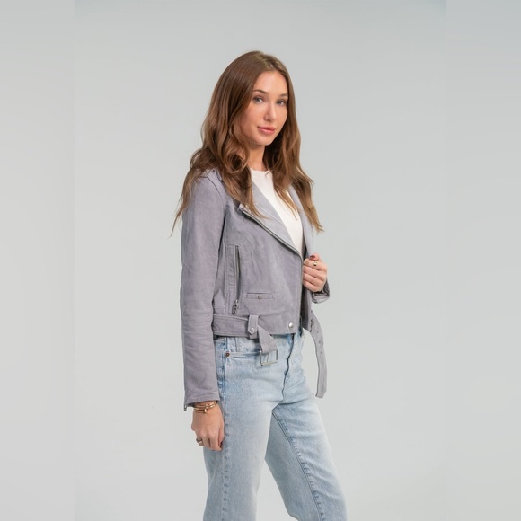 NWHT Blank NYC Cloud Grey Suede Moto Jacket - Picture 4 of 8
